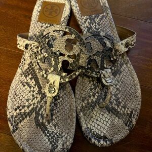 Size 8 Tory Burch snake skin sandals, light wear